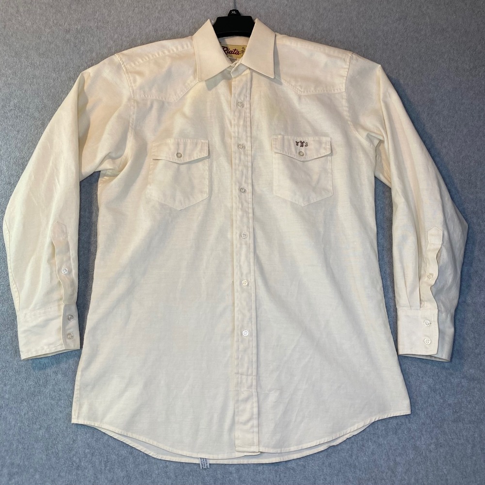 Riata Western Shirt Men's 16-34 Cream Yoke Monogram Vintage Style‎ FLAW GUC
